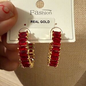 Gold and Red Fashion Earrings